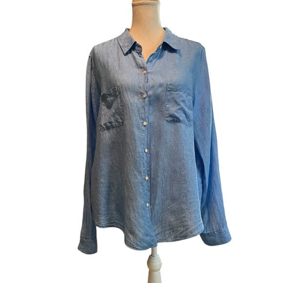 Lilly Pulitzer Tops - Lilly Pulitzer Blue Button Down Linen Shirt Size XL